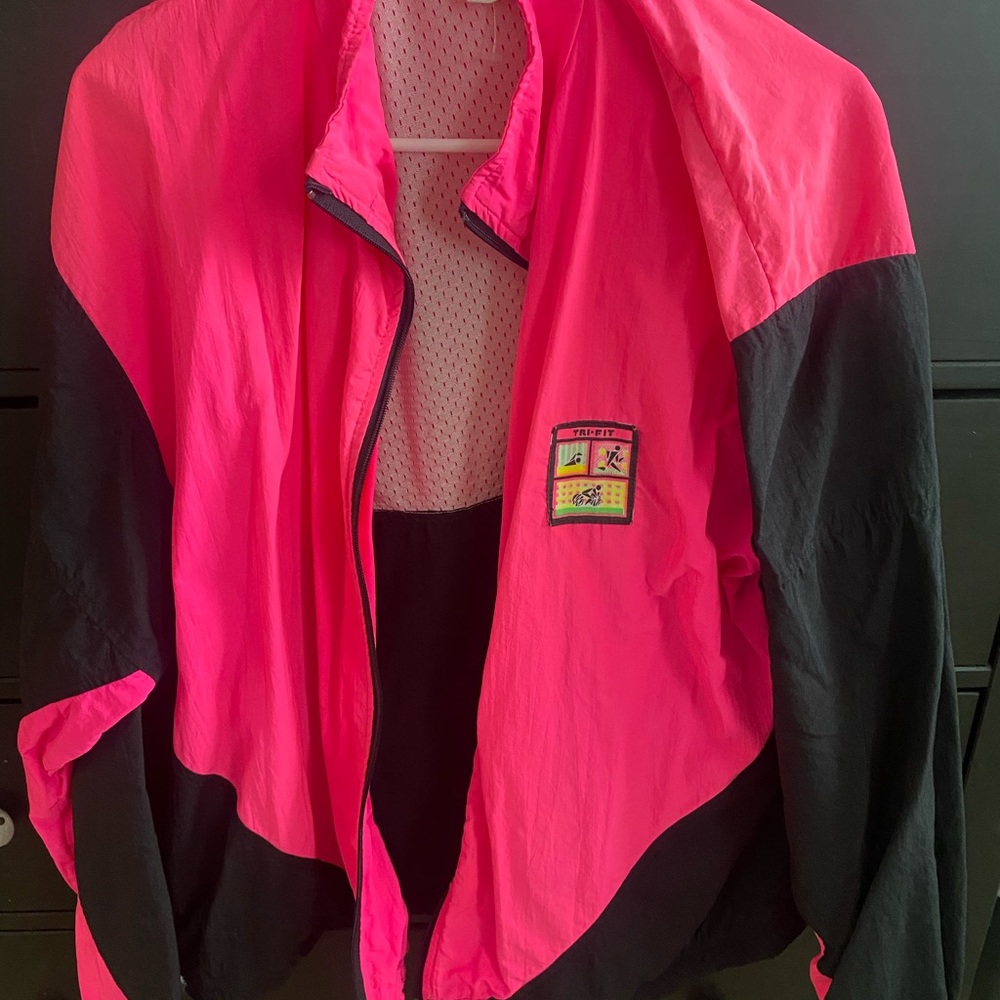 vintage pink and black windbreaker